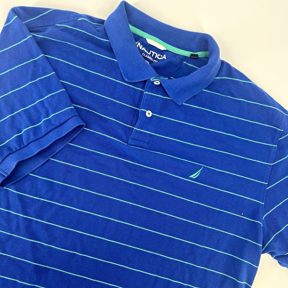 Mens Blue with Green Striped Nautica Classic Fit Polo sz XL